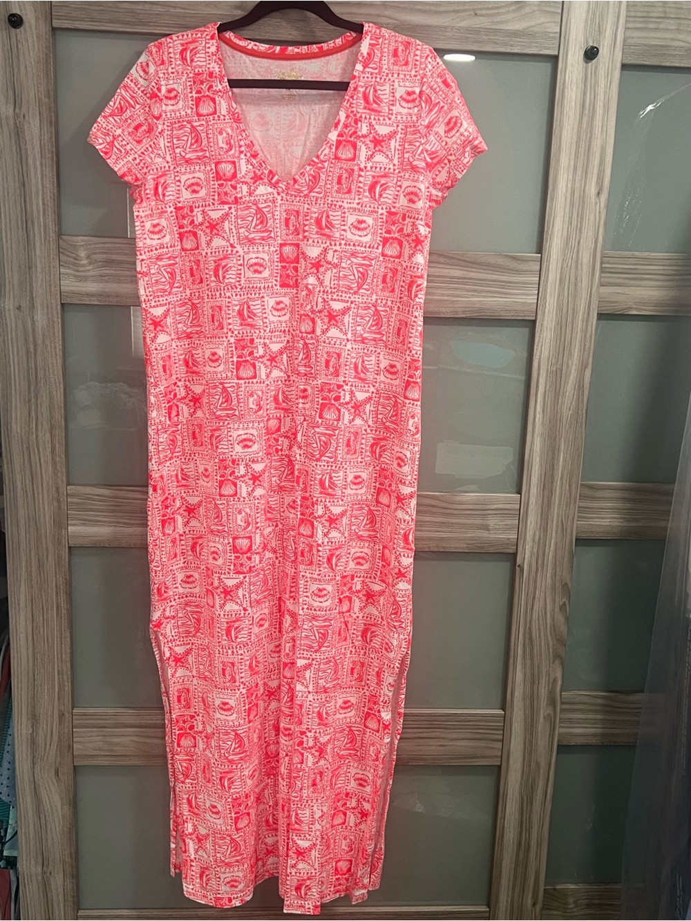 Lilly Pulitzer Coral Pink Printed V-Neck Maxi Dress